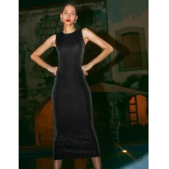 Reformation Maevry Knit Dress In Black Sparkle 6 - Picture 1 of 8